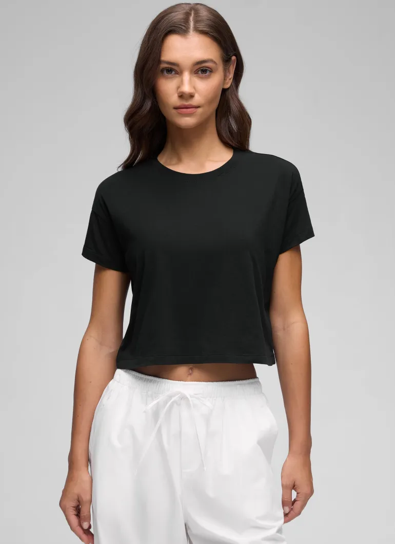 Pima Cotton Crew Neck Cropped Short Sleeve