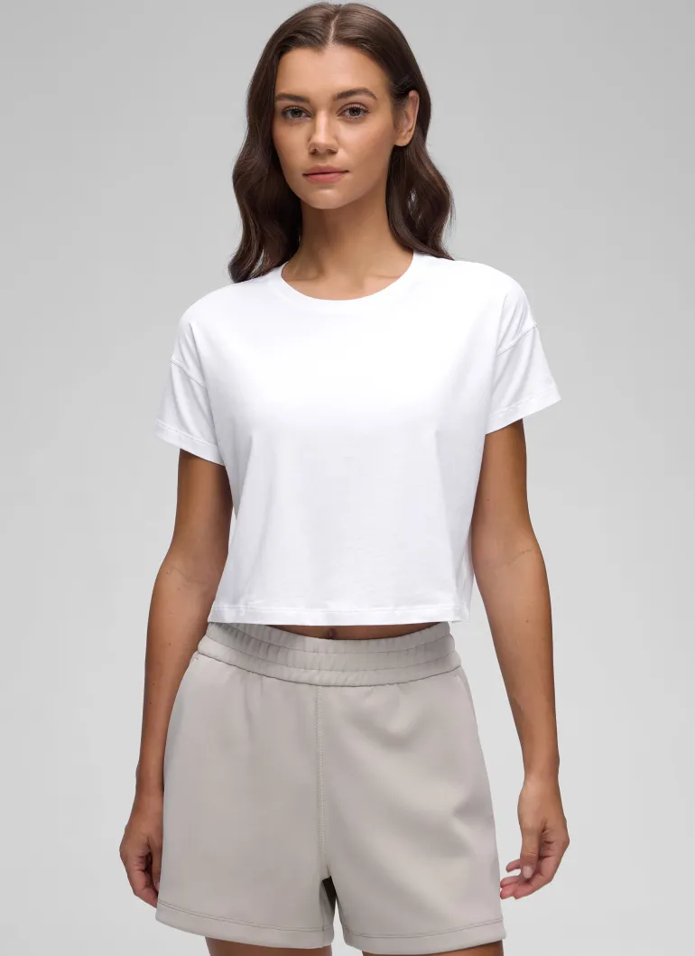 Pima Cotton Crew Neck Cropped Short Sleeve