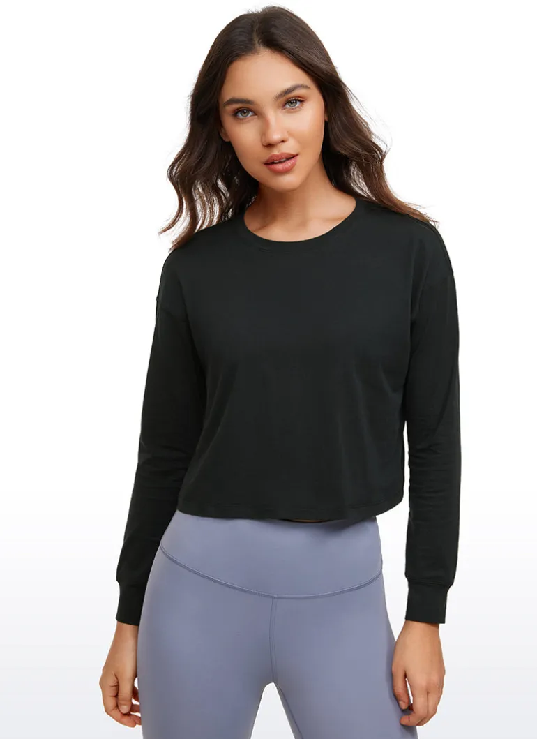 Pima Cotton Cropped Loose Fit Long Sleeve