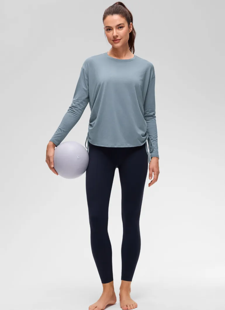 Pima Cotton Hip Length Ruched Long Sleeve