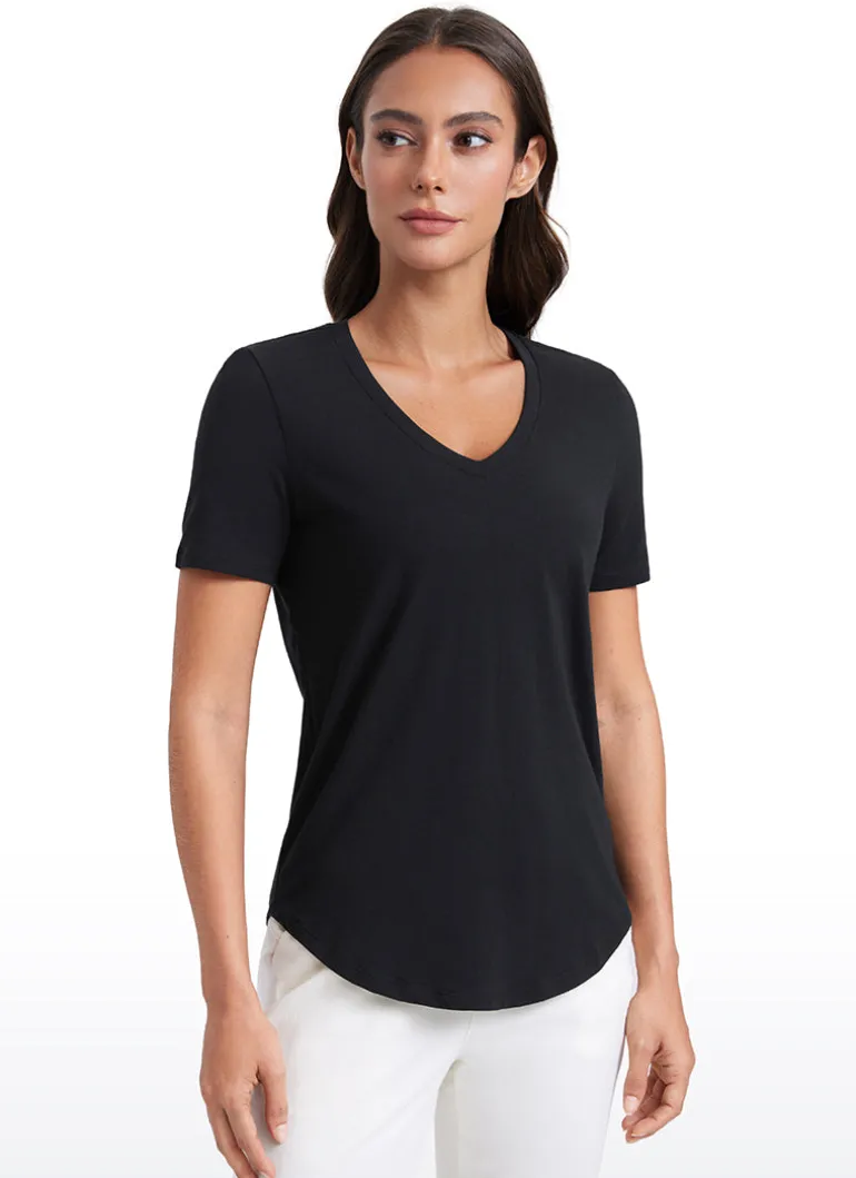 Pima Cotton Pro V Neck Short Sleeve