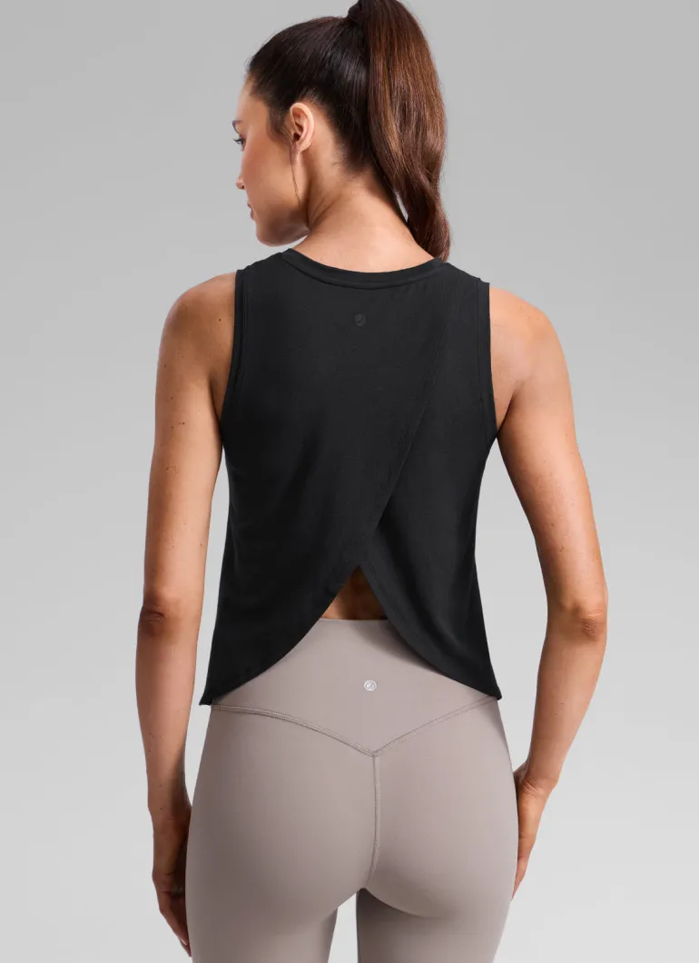 Poly Cotton-Blend Open Split Back Tank