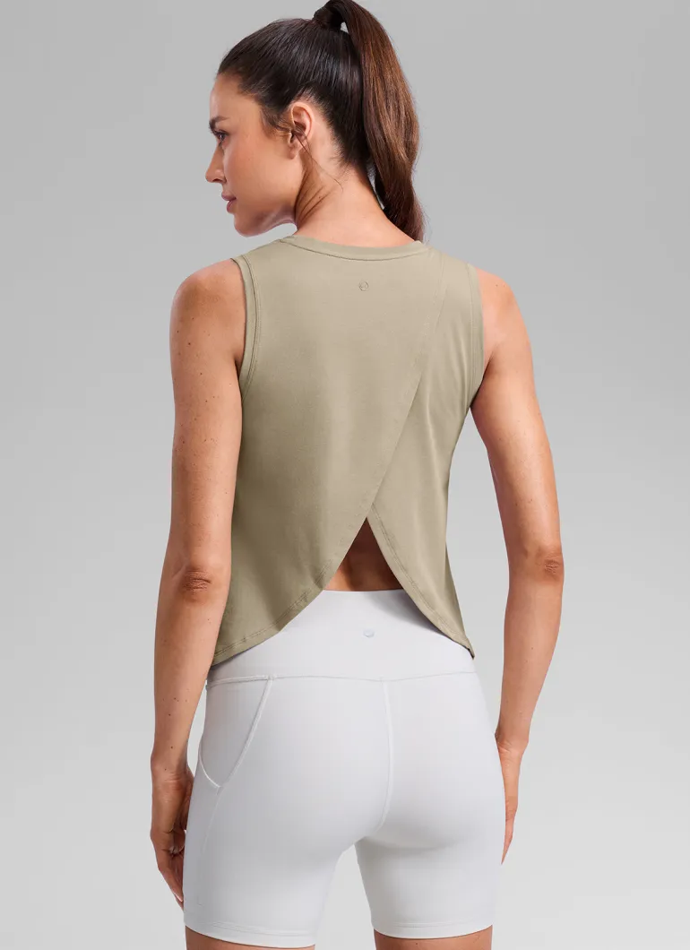 Poly Cotton-Blend Open Split Back Tank