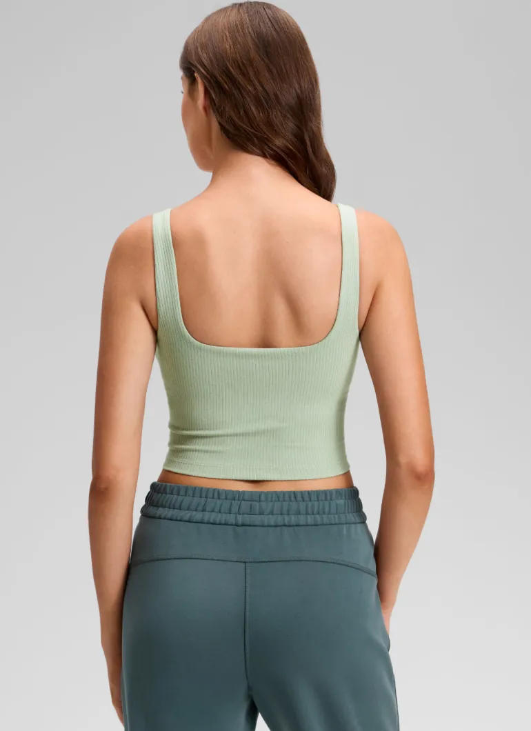 Ribbed Henley Neck Built in Bra Tank