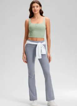 Ribbed Henley Neck Built in Bra Tank