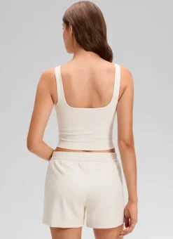 Ribbed Henley Neck Built in Bra Tank