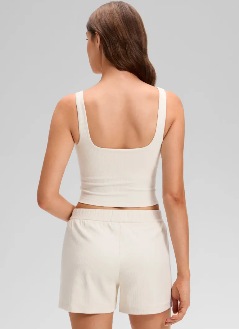 Ribbed Henley Neck Built in Bra Tank