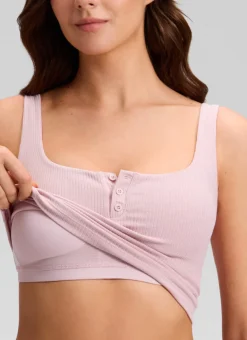 Ribbed Henley Neck Built in Bra Tank