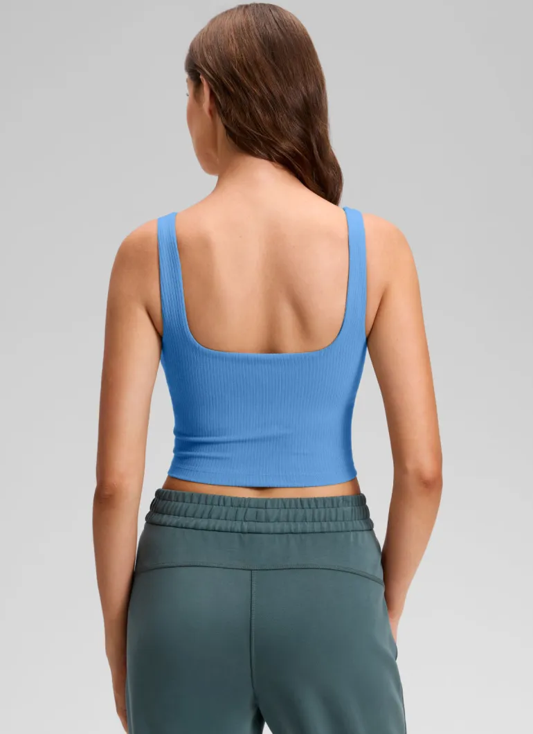 Ribbed Henley Neck Built in Bra Tank