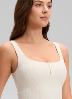 Ribbed Henley Neck Built in Bra Tank