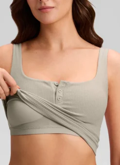 Ribbed Henley Neck Built in Bra Tank