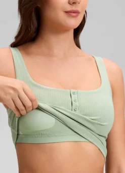 Ribbed Henley Neck Built in Bra Tank