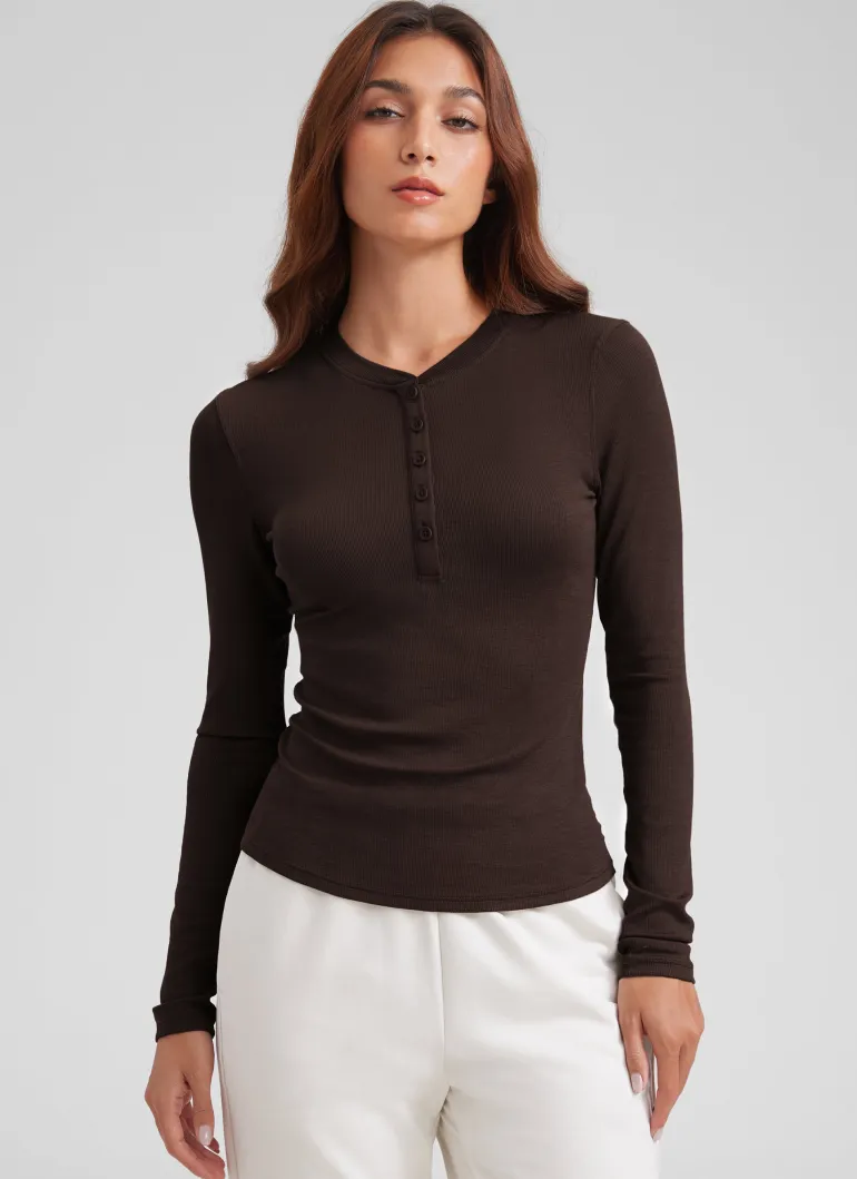Ribbed Modal Henley Long Sleeve