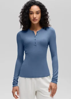 Ribbed Modal Henley Long Sleeve