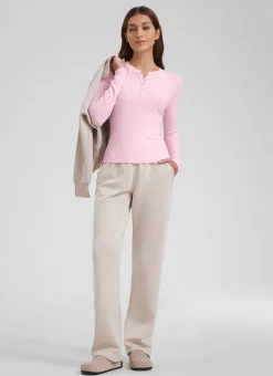 Ribbed Modal Henley Long Sleeve