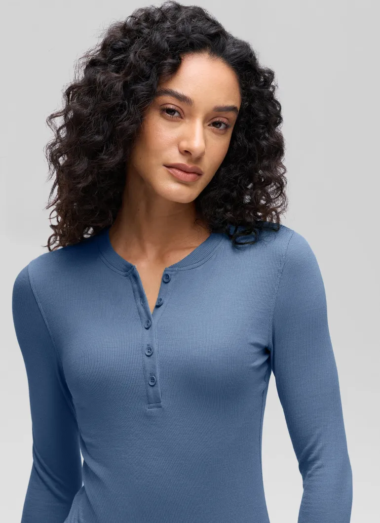 Ribbed Modal Henley Long Sleeve