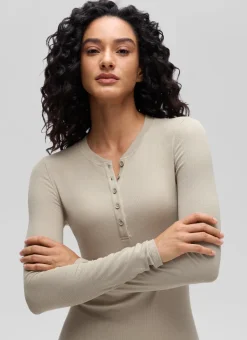 Ribbed Modal Henley Long Sleeve