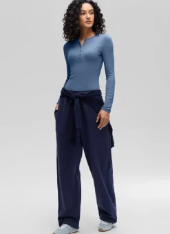 Ribbed Modal Henley Long Sleeve