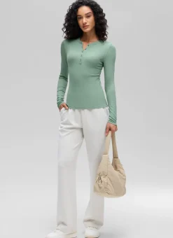 Ribbed Modal Henley Long Sleeve