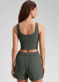 Ribbed U Neck Built in Bra Tank