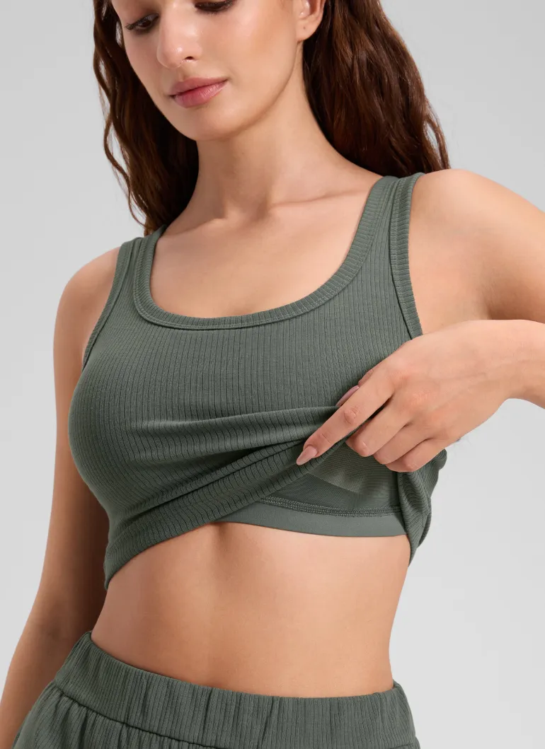 Ribbed U Neck Built in Bra Tank