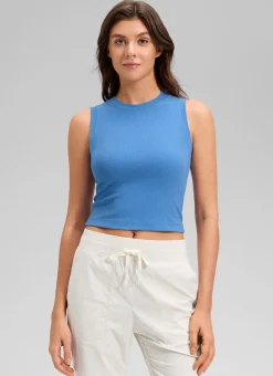 Ribbed Waist Length High Neck Tank