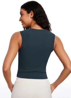 Ribbed Waist Length High Neck Tank