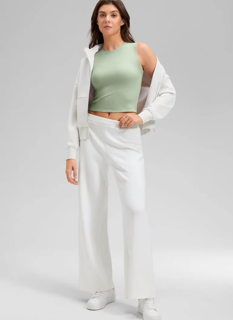 Ribbed Waist Length High Neck Tank