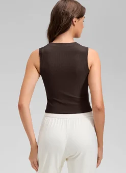 Ribbed Waist Length High Neck Tank
