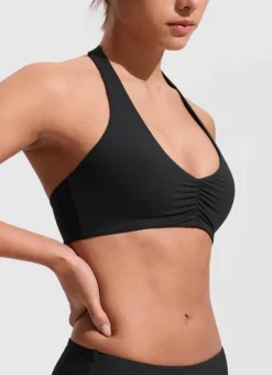 Ruched Front Halter Bikini Top