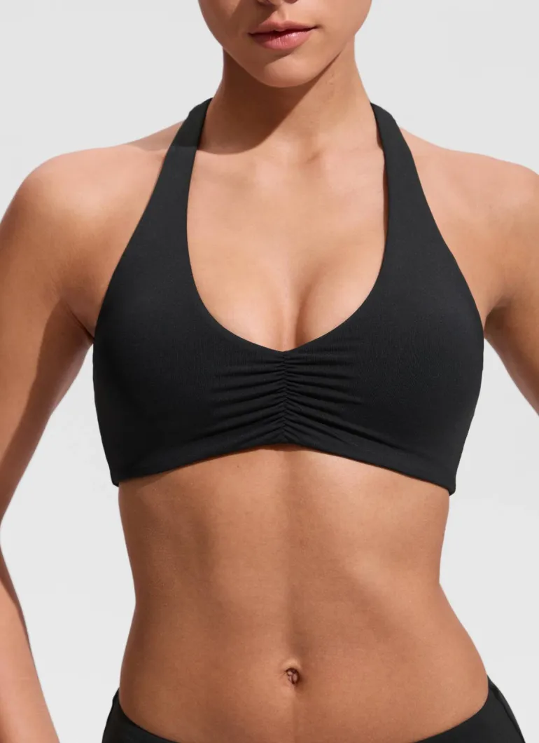 Ruched Front Halter Bikini Top