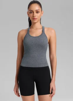 Seamless Racerback Built in Bra Ribbed Tank