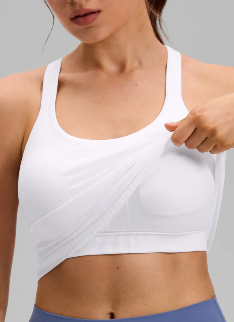 Seamless Racerback Built in Bra Ribbed Tank