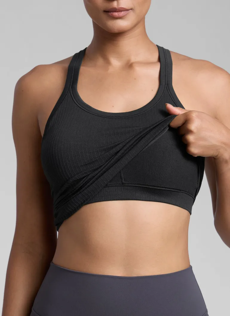 Seamless Racerback Built in Bra Ribbed Tank