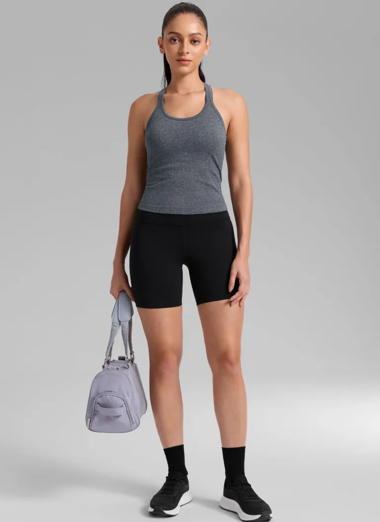Seamless Racerback Built in Bra Ribbed Tank