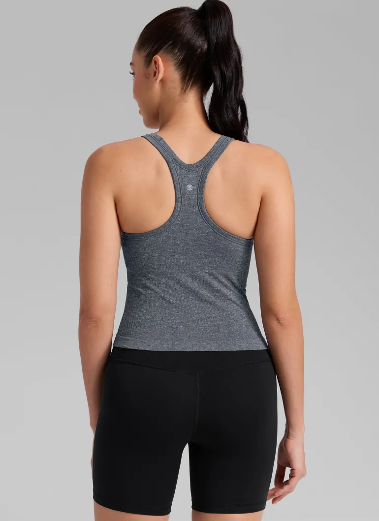 Seamless Racerback Built in Bra Ribbed Tank