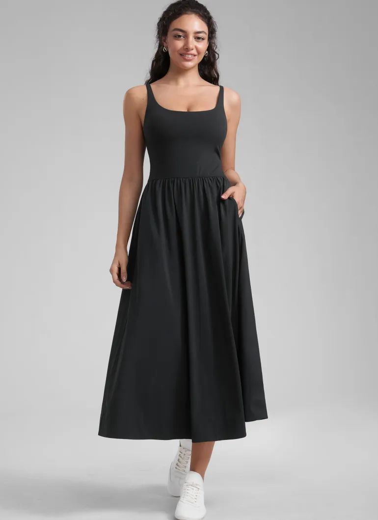 Square Neck Sleeveless Pocket Dress