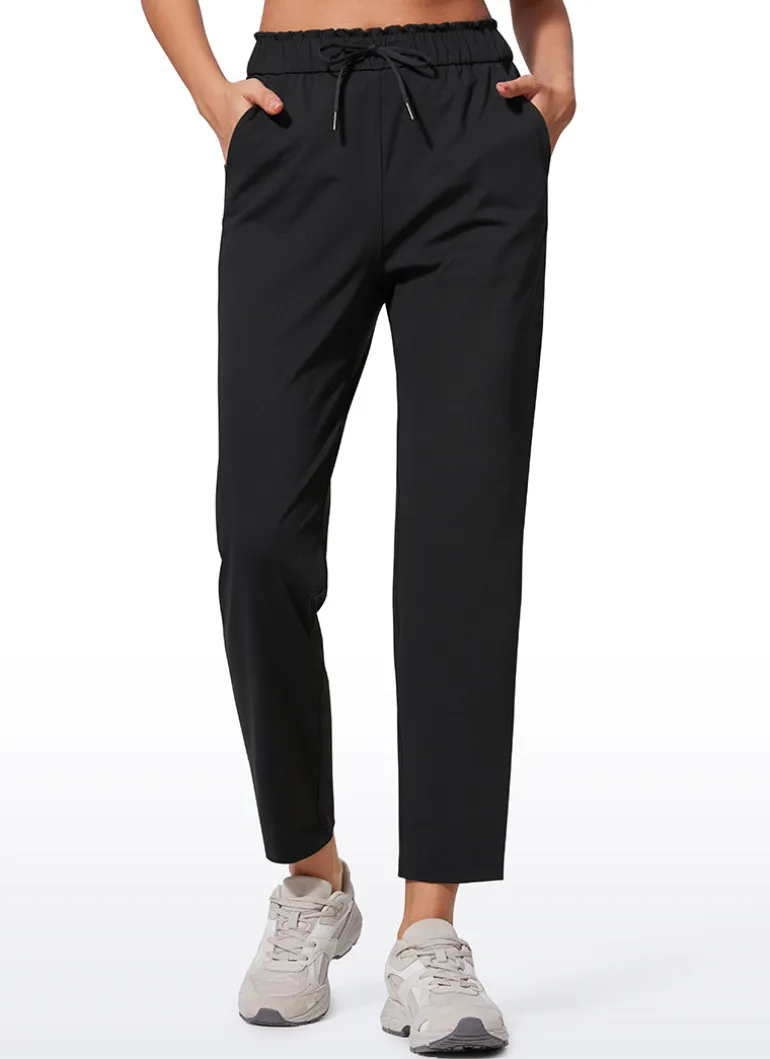 Stretch Drawstring High Waist 7/8 Pants with Pockets 27''