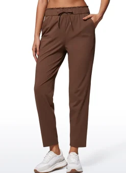 Stretch Drawstring High Waist 7/8 Pants with Pockets 27''