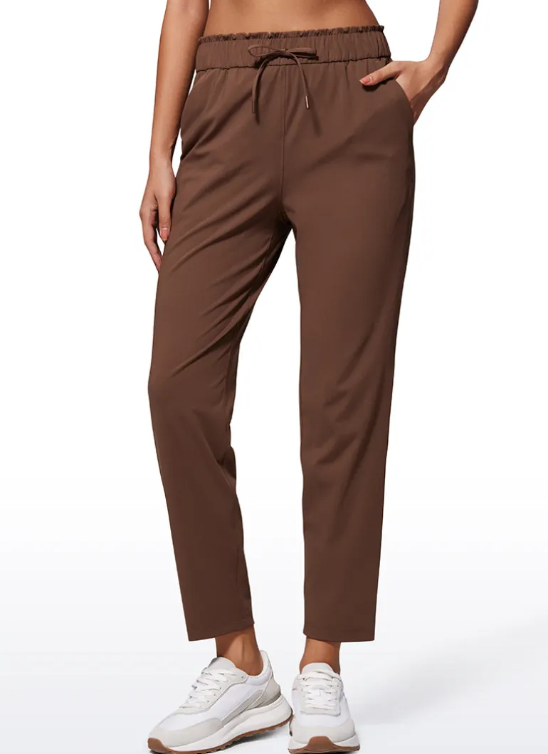 Stretch Drawstring High Waist 7/8 Pants with Pockets 27''