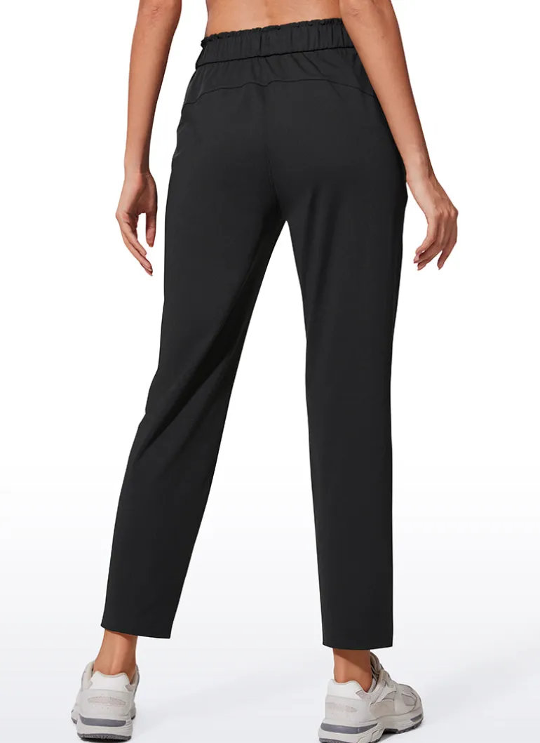 Stretch Drawstring High Waist 7/8 Pants with Pockets 27''