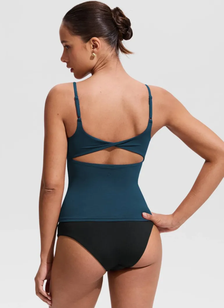 U Neck Twist Back Tankini Top