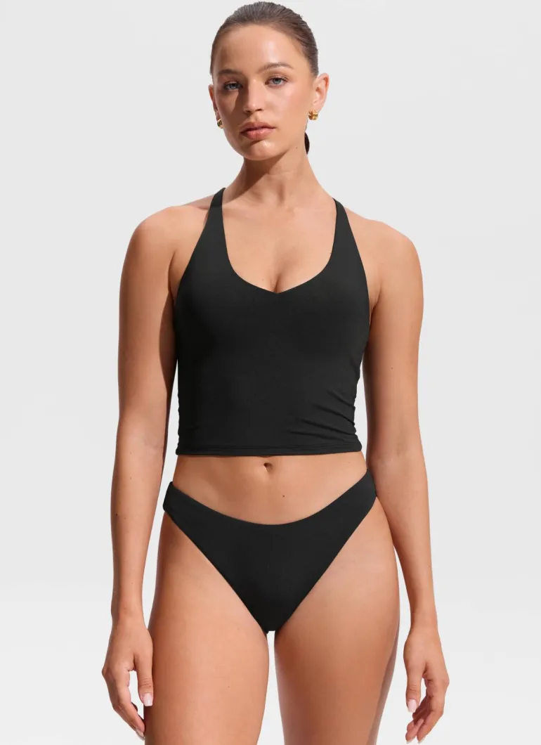 V Neck Criss Cross Back Crop Tankini