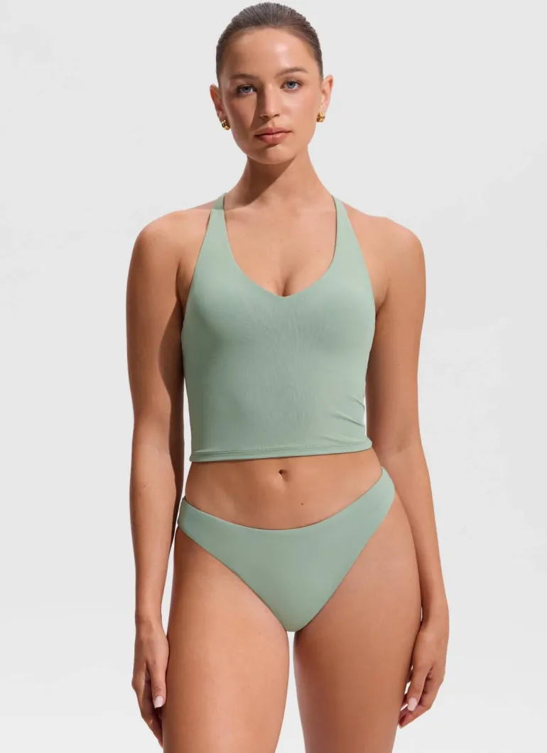 V Neck Criss Cross Back Crop Tankini